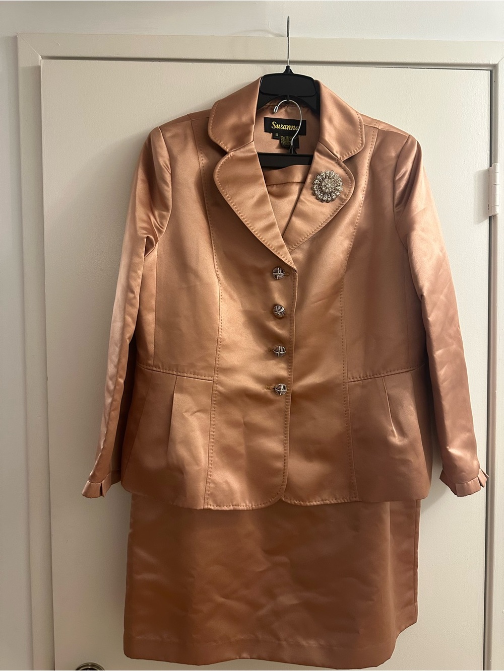 Women's Satin Peach Jacket & Skirt Set